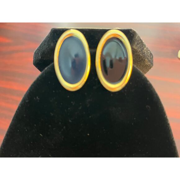 VTG Earring Lot of 3 Gold Tone Navy Enamel Napier Preppy Retro - Picture 3 of 7